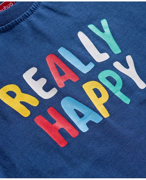 Babyhug Single Jersey Knit Full Sleeves T-Shirt & Joggers Set with Really Happy Text Print - Navy Blue