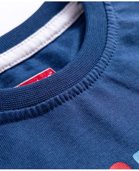 Babyhug Single Jersey Knit Full Sleeves T-Shirt & Joggers Set with Really Happy Text Print - Navy Blue