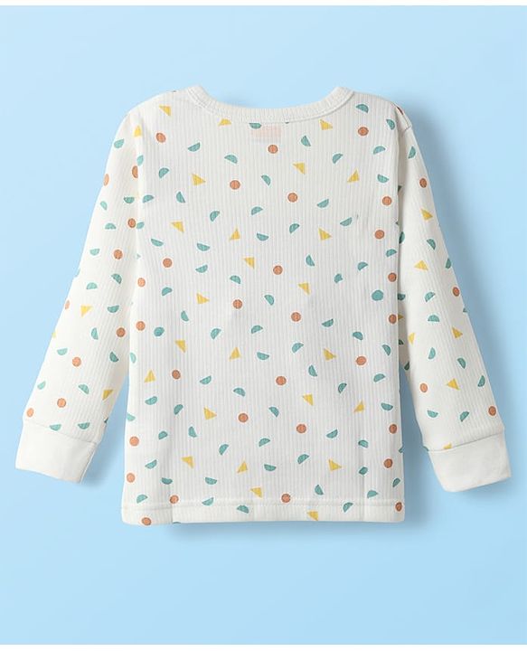Babyhug Cotton Knit Full Sleeves Thermal Vests & Pant Set with Geometric Print - Offwhite