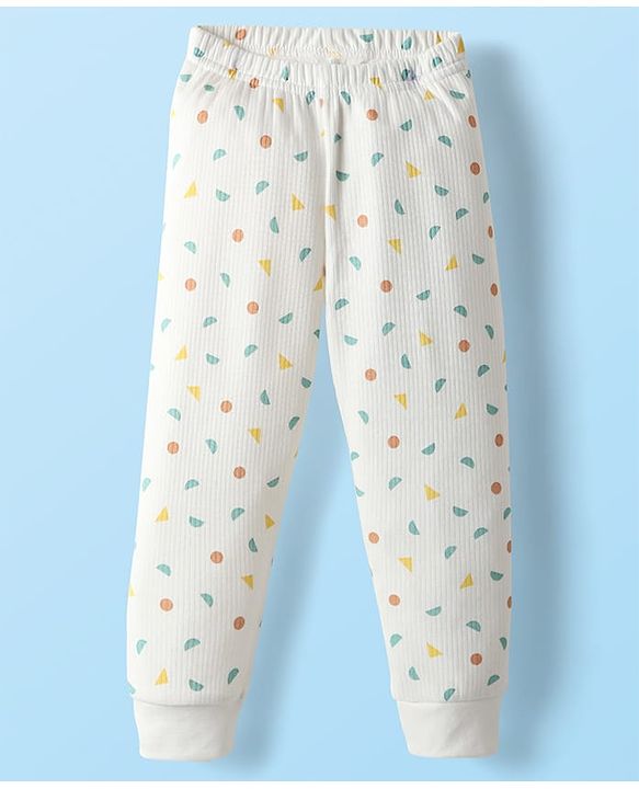 Babyhug Cotton Knit Full Sleeves Thermal Vests & Pant Set with Geometric Print - Offwhite
