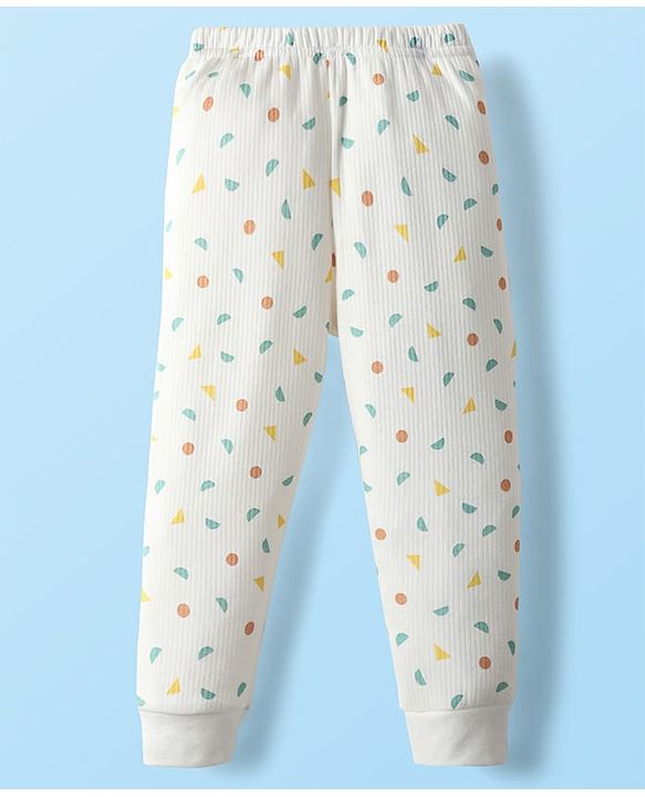 Babyhug Cotton Knit Full Sleeves Thermal Vests & Pant Set with Geometric Print - Offwhite