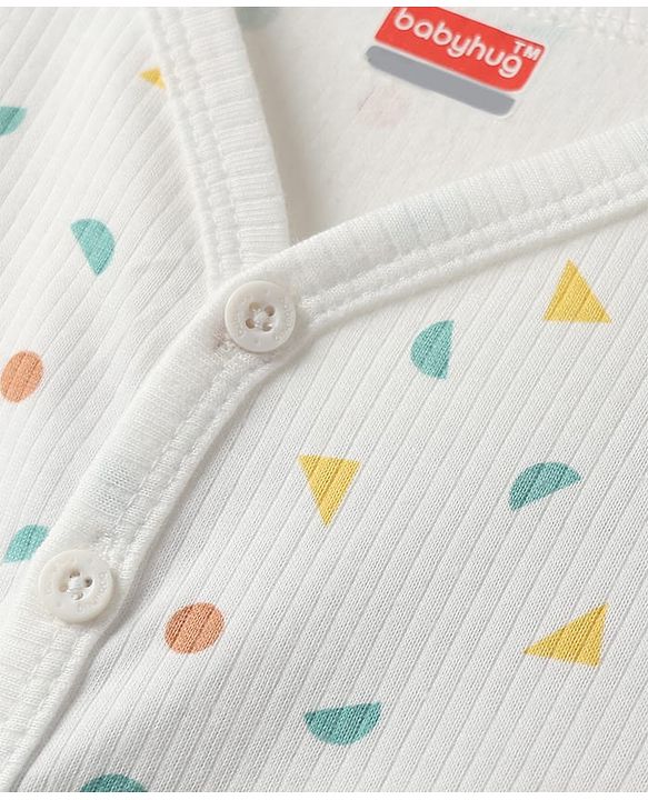 Babyhug Cotton Knit Full Sleeves Thermal Vests & Pant Set with Geometric Print - Offwhite