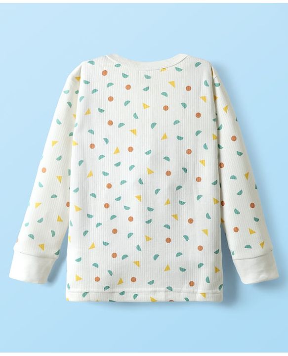 Babyhug Cotton Knit Full Sleeves Thermal Vests & Pant Set with Geometric Print - Offwhite