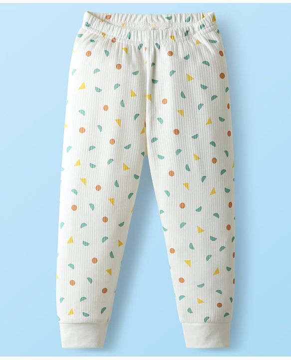 Babyhug Cotton Knit Full Sleeves Thermal Vests & Pant Set with Geometric Print - Offwhite