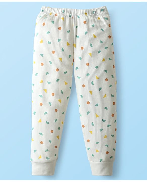 Babyhug Cotton Knit Full Sleeves Thermal Vests & Pant Set with Geometric Print - Offwhite
