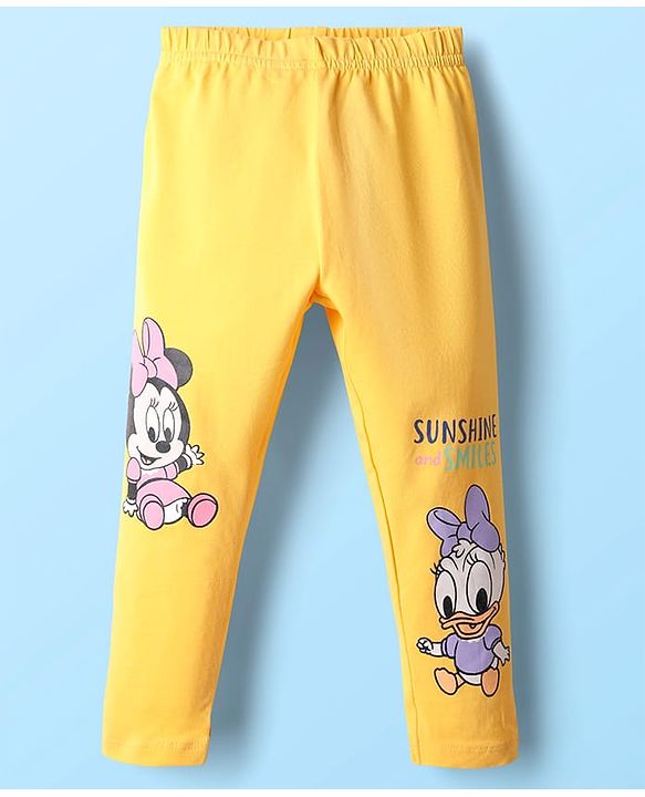Babyhug Disney Cotton Lycra knit Full Length Legging With Minnie Mouse Graphics Pack of 2 - Yellow & Pink