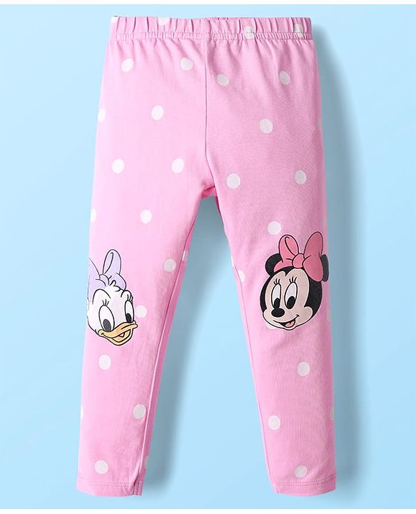 Babyhug Disney Cotton Lycra knit Full Length Legging With Minnie Mouse Graphics Pack of 2 - Yellow & Pink