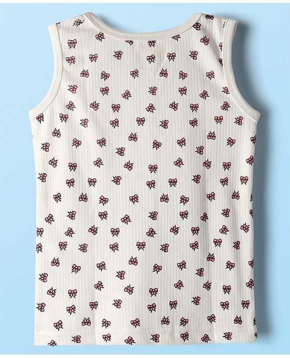 Babyhug Knit Full Sleeves Pullover Thermal Set With Bow Print - Off White