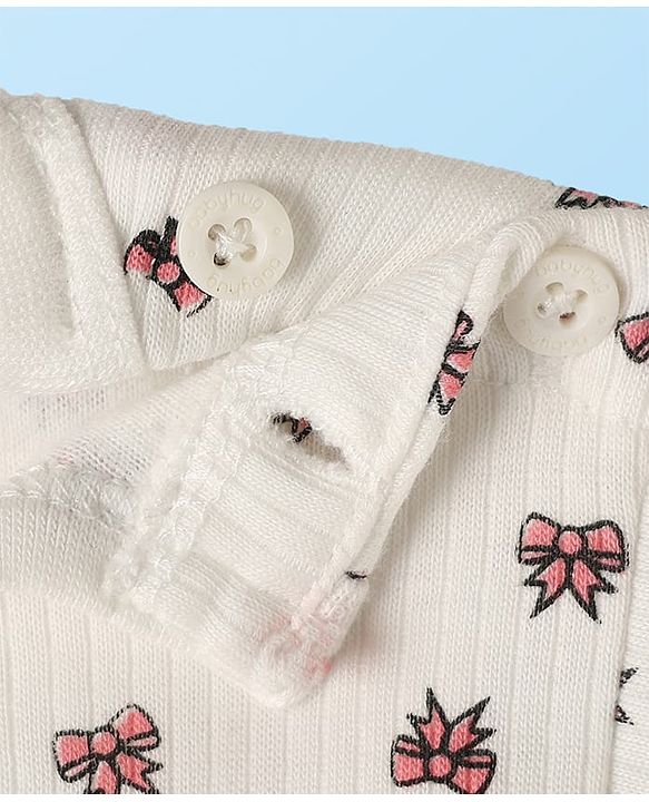 Babyhug Knit Full Sleeves Pullover Thermal Set With Bow Print - Off White
