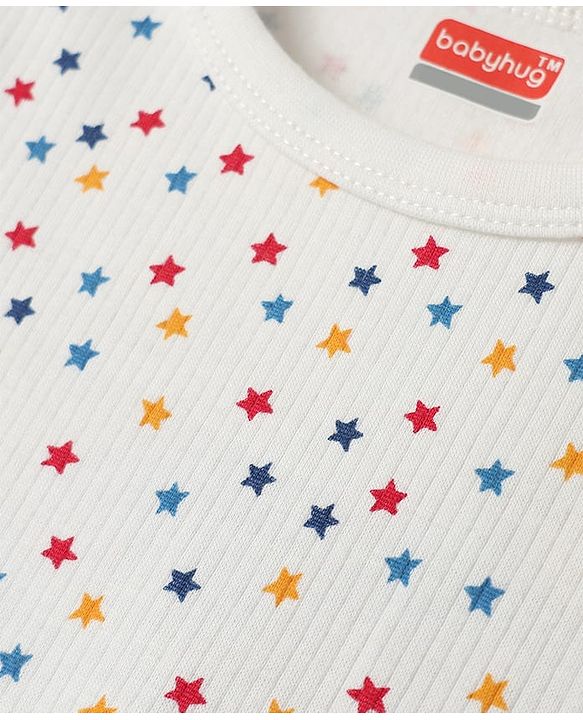 Babyhug  Knit Full Sleeves Thermal Vests & Pant Set with Star Print - Off white