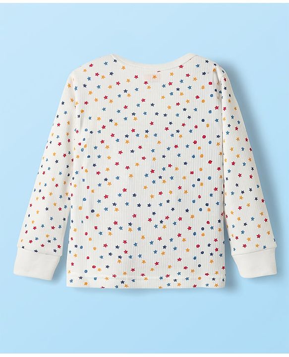 Babyhug  Knit Full Sleeves Thermal Vests & Pant Set with Star Print - Off white