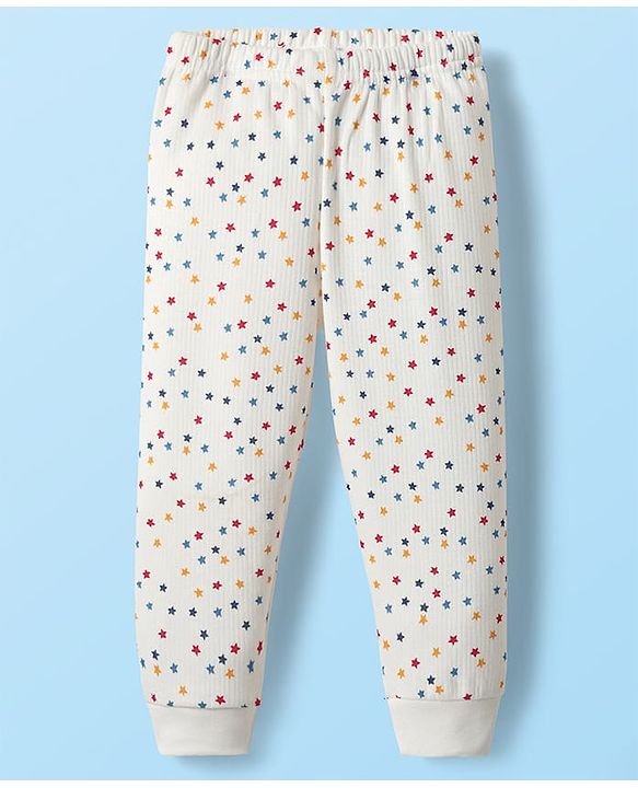 Babyhug  Knit Full Sleeves Thermal Vests & Pant Set with Star Print - Off white