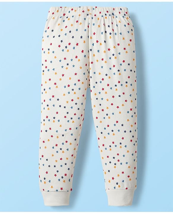 Babyhug  Knit Full Sleeves Thermal Vests & Pant Set with Star Print - Off white