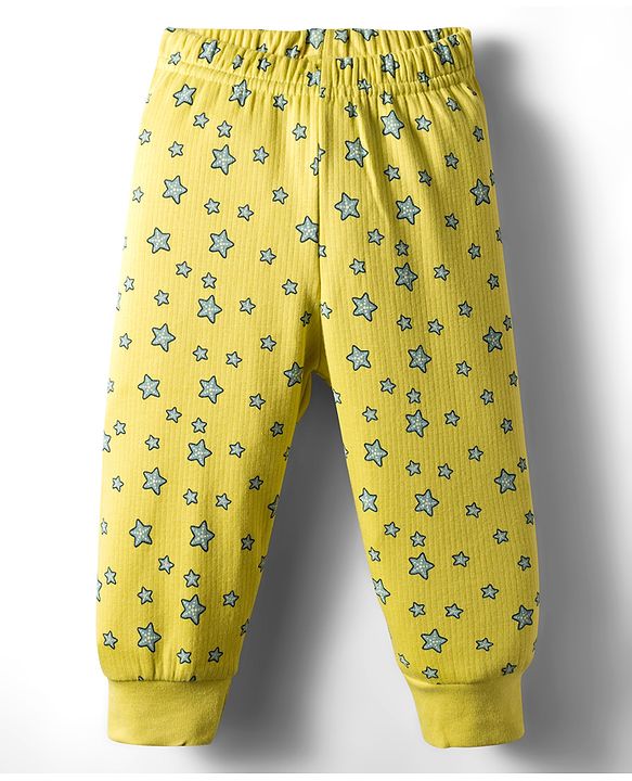 Babyhug Knit Full Sleeves Front Open Thermal Co-Ord Set With Star Print - Lime Green