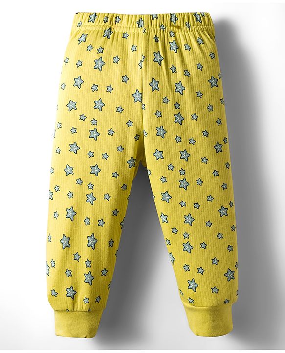 Babyhug Knit Full Sleeves Front Open Thermal Co-Ord Set With Star Print - Lime Green