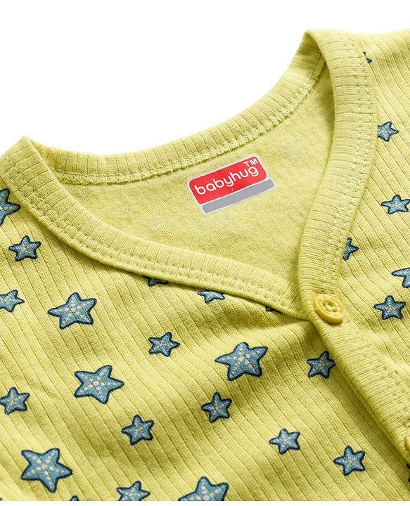 Babyhug Knit Full Sleeves Front Open Thermal Co-Ord Set With Star Print - Lime Green