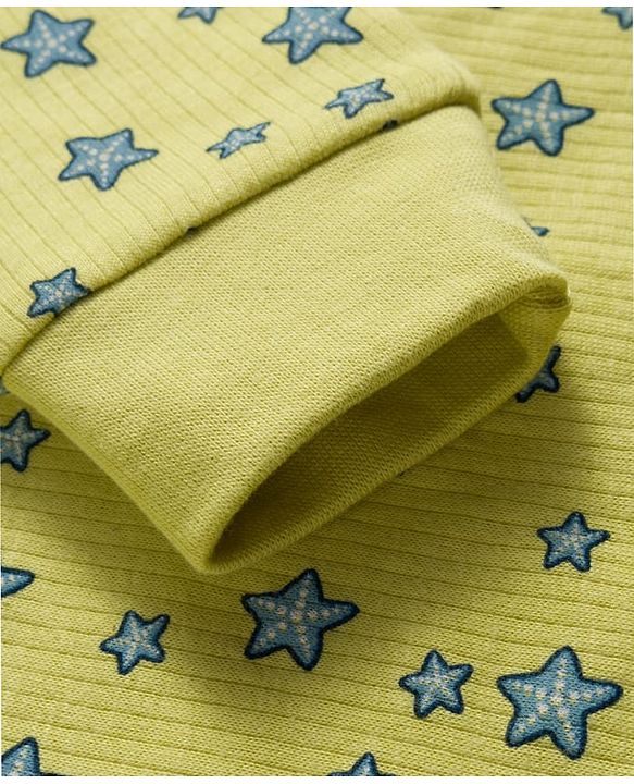 Babyhug Knit Full Sleeves Front Open Thermal Co-Ord Set With Star Print - Lime Green