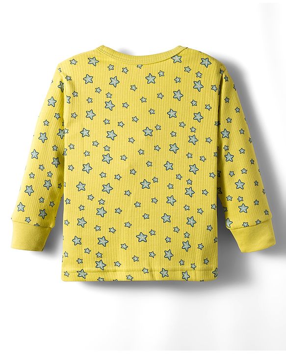 Babyhug Knit Full Sleeves Front Open Thermal Co-Ord Set With Star Print - Lime Green