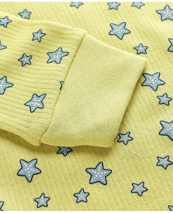 Babyhug Cotton Knit Full Sleeves Star Printed Thermal Wear Set With Vest - Lime Green