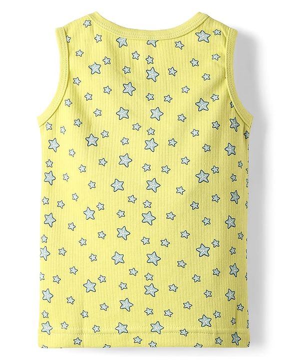 Babyhug Cotton Knit Full Sleeves Star Printed Thermal Wear Set With Vest - Lime Green
