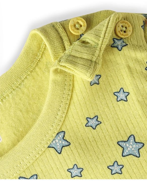 Babyhug Cotton Knit Full Sleeves Star Printed Thermal Wear Set With Vest - Lime Green