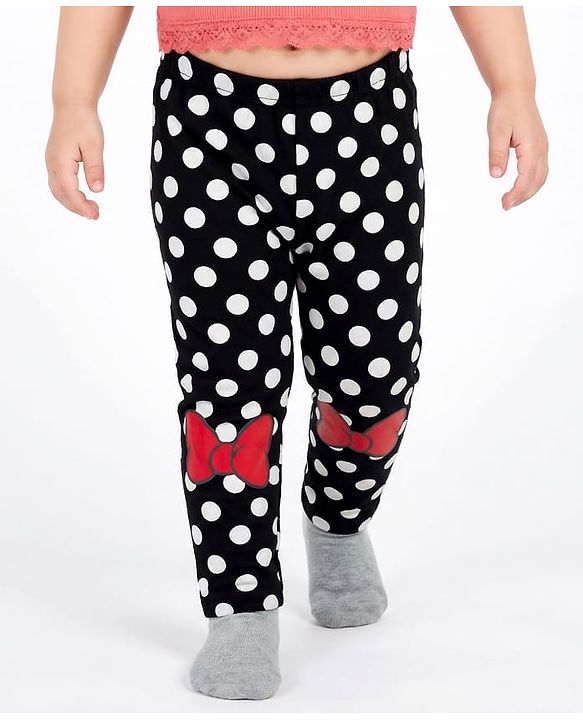 Babyhug Disney Cotton Knit Full Length Leggings With Minnie Mouse Graphics Pack Of 3 - Red Black & Grey