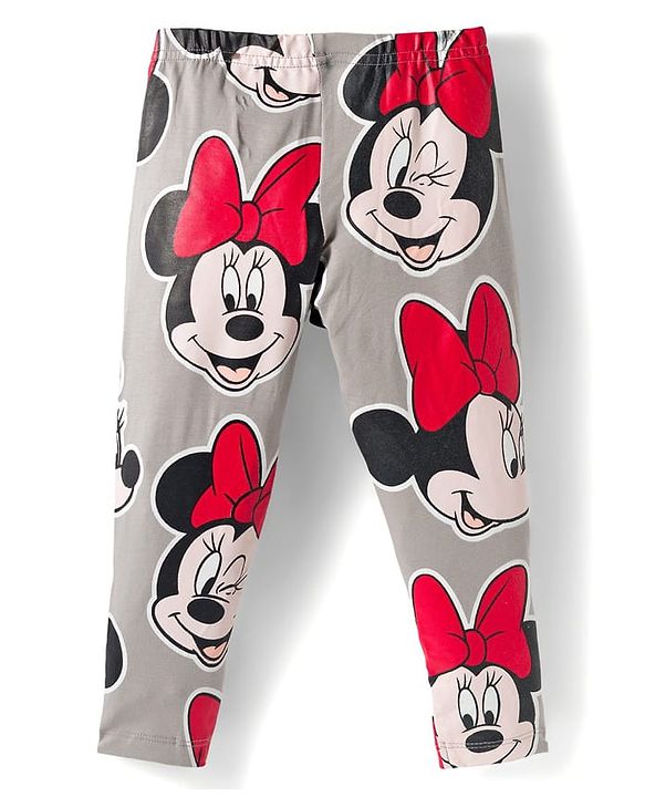 Babyhug Disney Cotton Knit Full Length Leggings With Minnie Mouse Graphics Pack Of 3 - Red Black & Grey