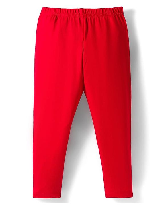 Babyhug Disney Cotton Knit Full Length Leggings With Minnie Mouse Graphics Pack Of 3 - Red Black & Grey