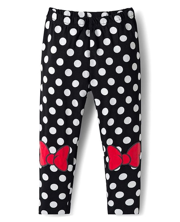 Babyhug Disney Cotton Knit Full Length Leggings With Minnie Mouse Graphics Pack Of 3 - Red Black & Grey
