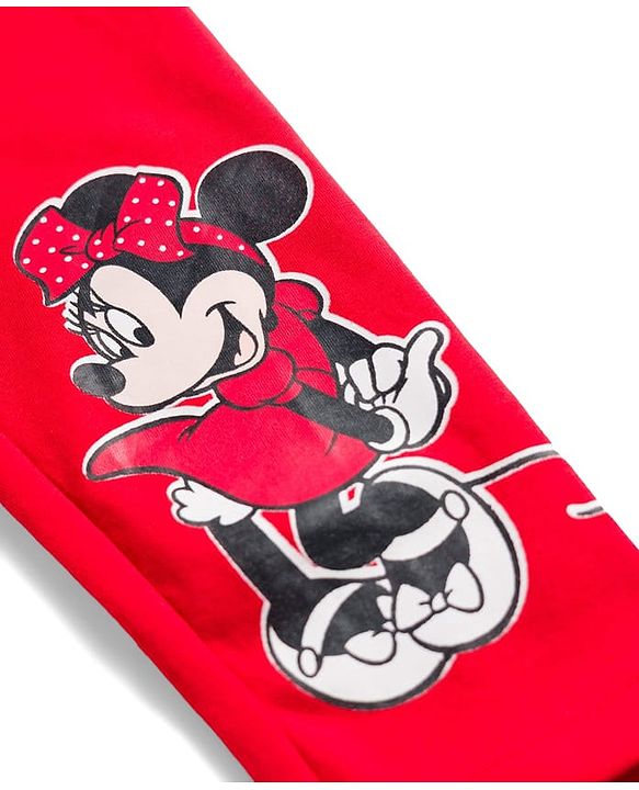 Babyhug Disney Cotton Knit Full Length Leggings With Minnie Mouse Graphics Pack Of 3 - Red Black & Grey