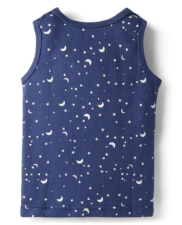 Babyhug Cotton Knit Full Sleeves Star Printed Thermal Wear Set With Vest - Navy Blue