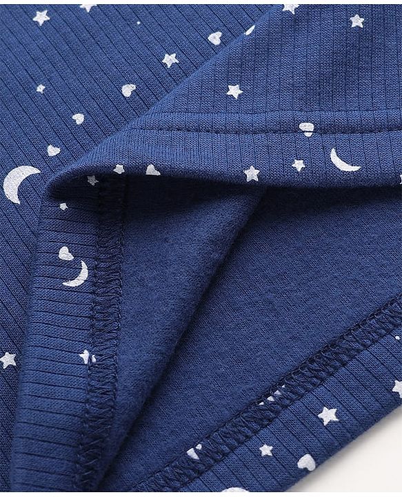 Babyhug Cotton Knit Full Sleeves Star Printed Thermal Wear Set With Vest - Navy Blue