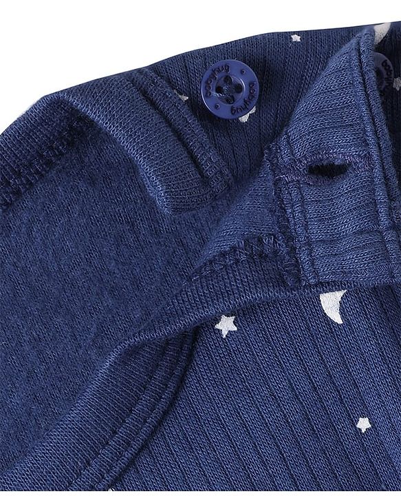 Babyhug Cotton Knit Full Sleeves Star Printed Thermal Wear Set With Vest - Navy Blue