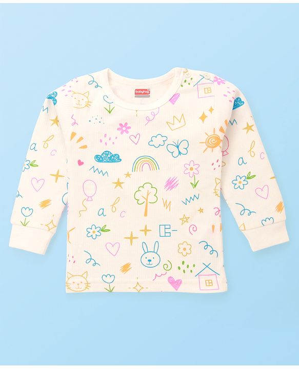 Babyhug  Knit Full Sleeves Thermal Set with Animal Print - Off-White