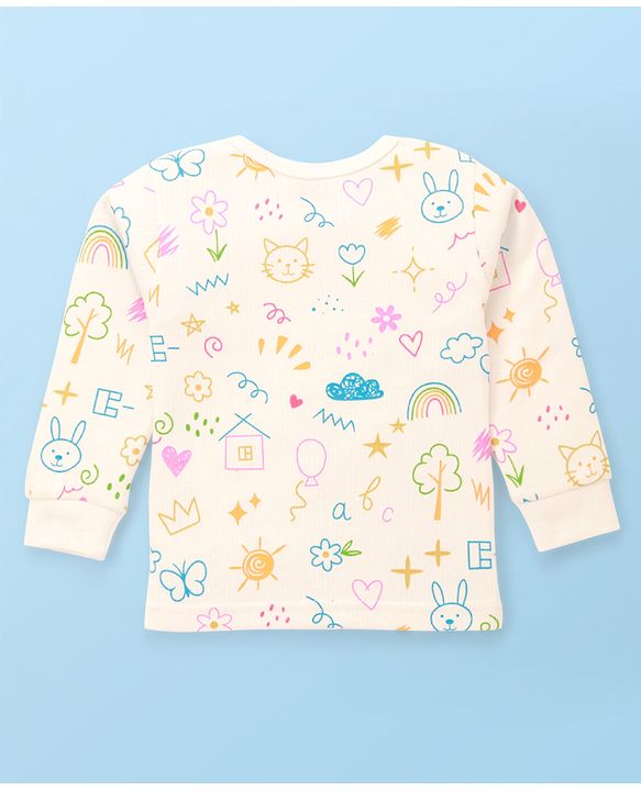 Babyhug  Knit Full Sleeves Thermal Set with Animal Print - Off-White