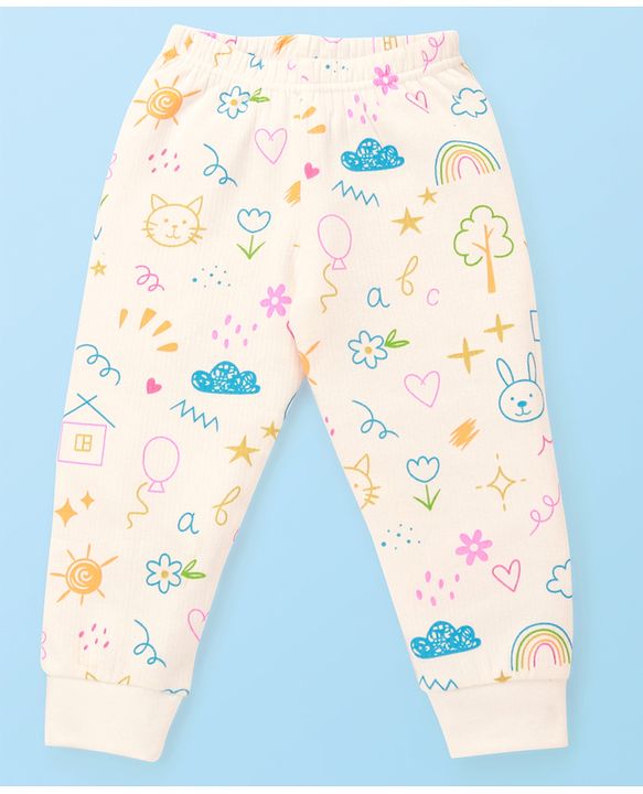 Babyhug  Knit Full Sleeves Thermal Set with Animal Print - Off-White