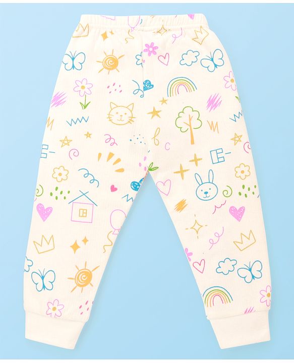 Babyhug  Knit Full Sleeves Thermal Set with Animal Print - Off-White