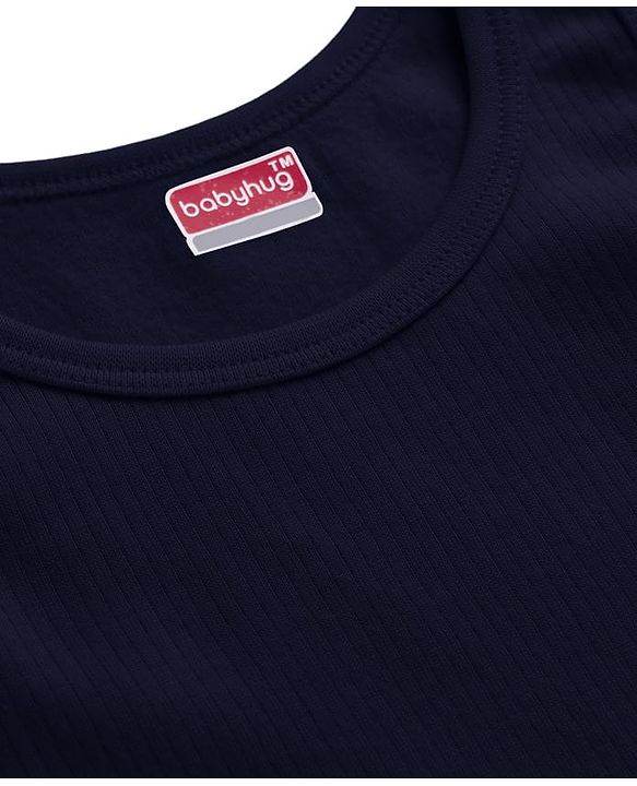 Babyhug Knit Sleeveless Solid Thermal Vest - Navy Blue