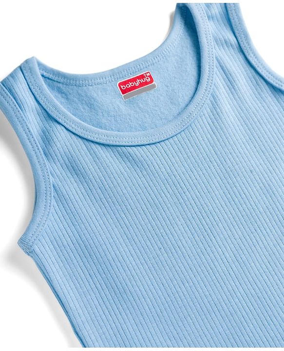 Babyhug Knit Sleeveless Solid Thermal Vest - Light Blue