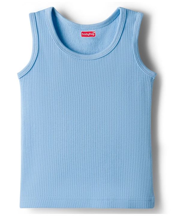 Babyhug Knit Sleeveless Solid Thermal Vest - Light Blue