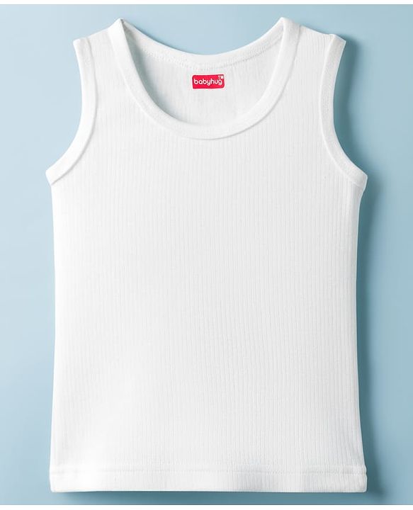 Babyhug Knit Sleeveless Solid Thermal Vest - Offwhite