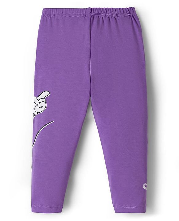 Babyhug Disney Cotton Knit Full Length Leggings With Minnie Mouse Graphics Pack Of 2 - Purple & Pink
