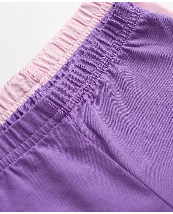 Babyhug Disney Cotton Knit Full Length Leggings With Minnie Mouse Graphics Pack Of 2 - Purple & Pink