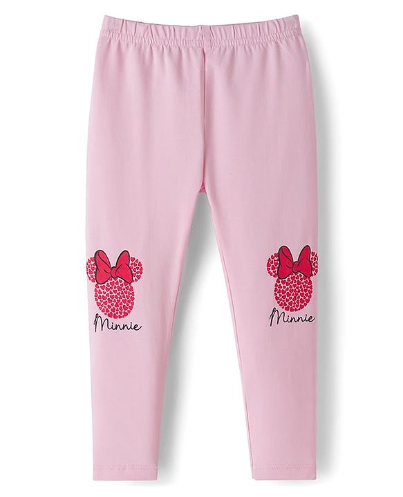 Babyhug Disney Cotton Knit Full Length Leggings With Minnie Mouse Graphics Pack Of 2 - Purple & Pink