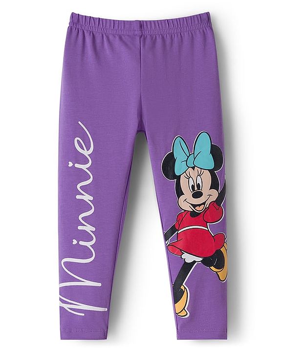 Babyhug Disney Cotton Knit Full Length Leggings With Minnie Mouse Graphics Pack Of 2 - Purple & Pink