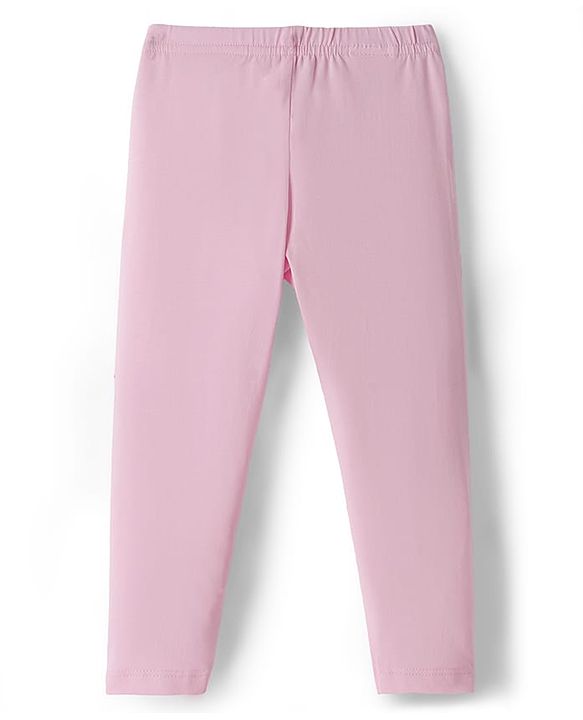 Babyhug Disney Cotton Knit Full Length Leggings With Minnie Mouse Graphics Pack Of 2 - Purple & Pink