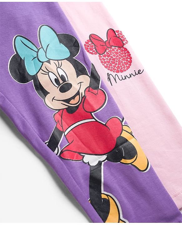 Babyhug Disney Cotton Knit Full Length Leggings With Minnie Mouse Graphics Pack Of 2 - Purple & Pink