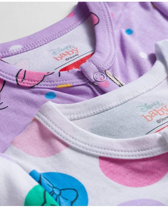 Babyhug Disney Full Sleeves Footed Sleep Suit With Minnie & Friends Graphics Pack Of 2 - Purple & White