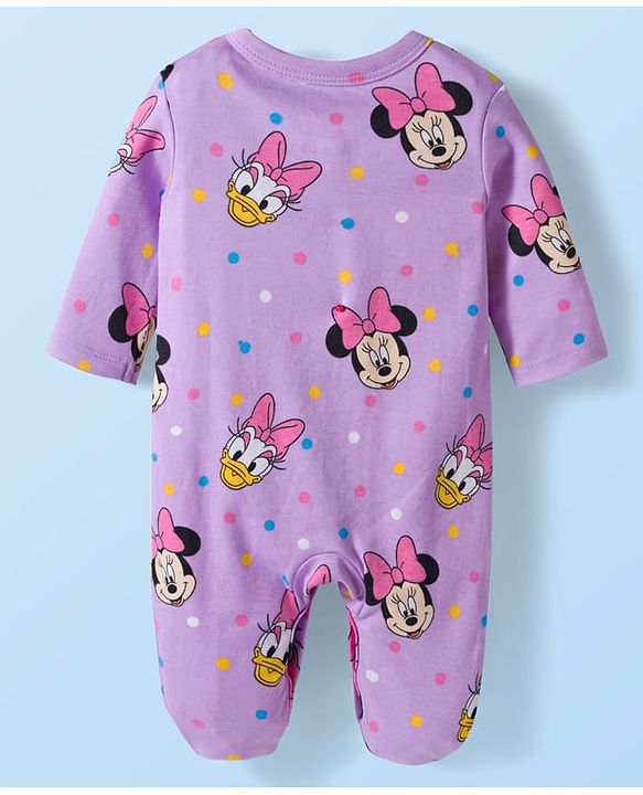 Babyhug Disney Full Sleeves Footed Sleep Suit With Minnie & Friends Graphics Pack Of 2 - Purple & White