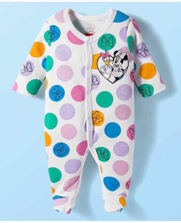 Babyhug Disney Full Sleeves Footed Sleep Suit With Minnie & Friends Graphics Pack Of 2 - Purple & White